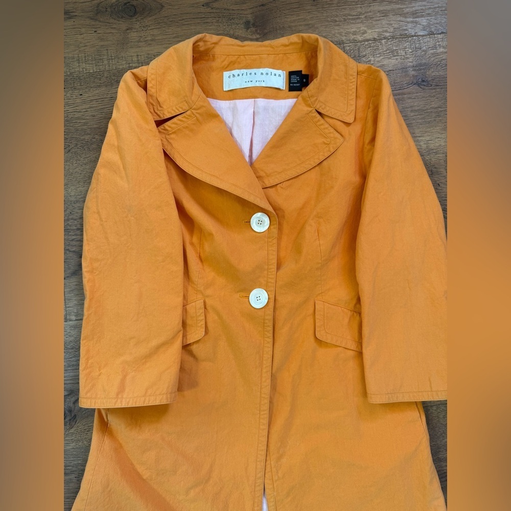 CHARLES NOLAN Orange collared Button Long Jacket Women’s  Sz. 8